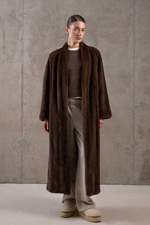 Cappotto lungo di visone marrone scuro