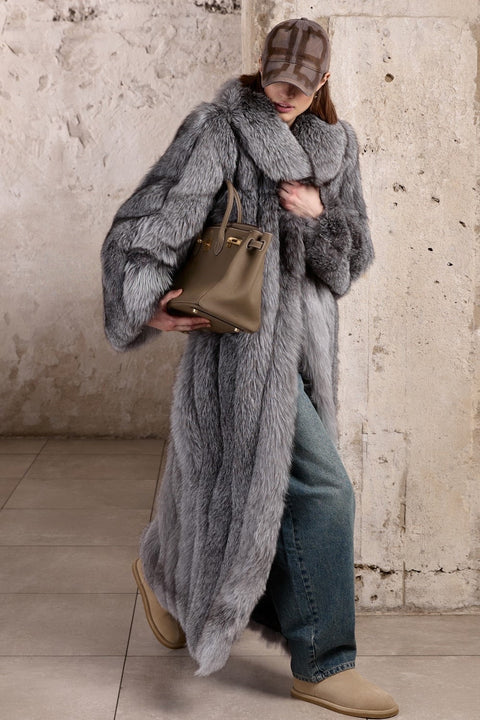 Long Silver Fox Fur Coat