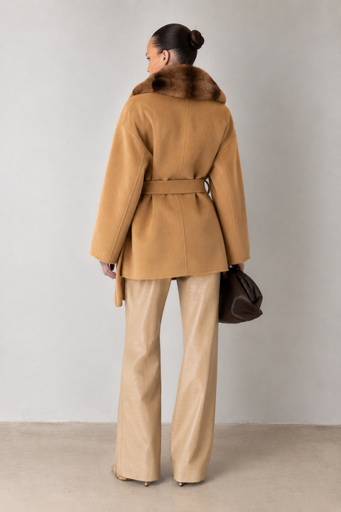 Cashmere Coat With Rex Rabbit