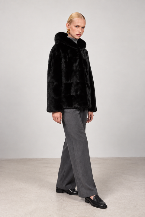 Hooded Black Mink Coat