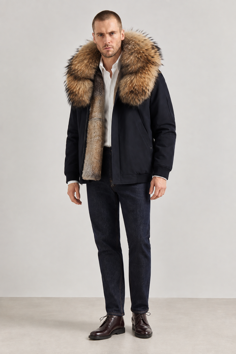 Parka curta masculina forrada a pele