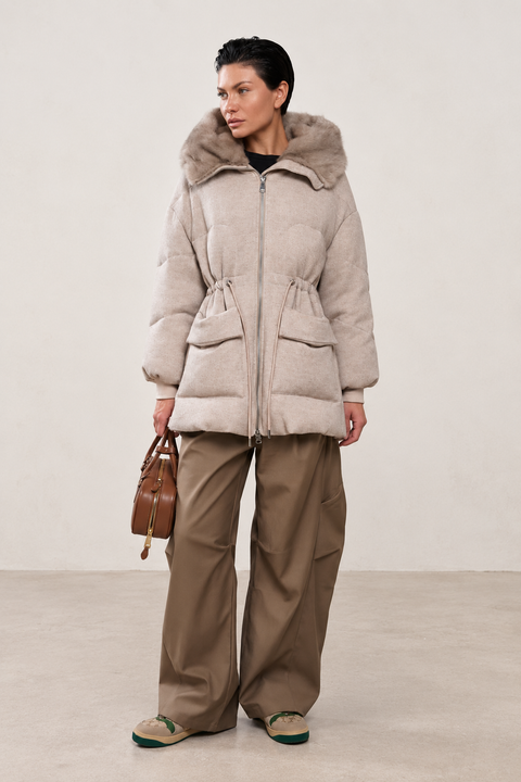 Parka de mezcla de lana y visón