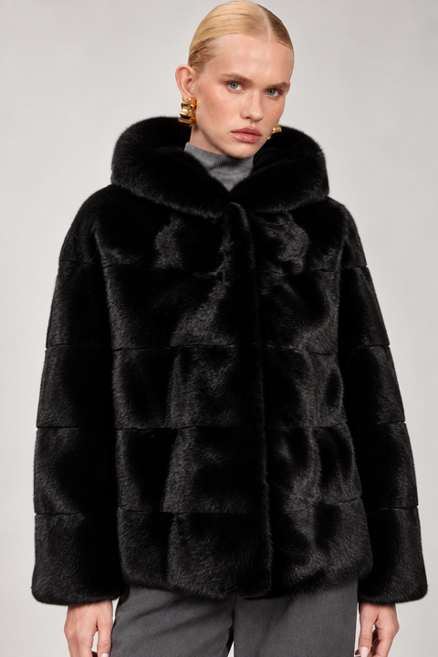 Hooded Black Mink Coat