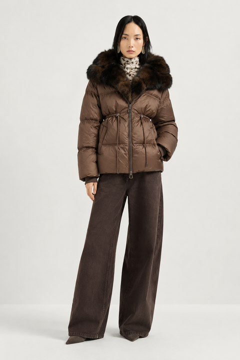 Parka imbottito in piuma con pelliccia di volpe