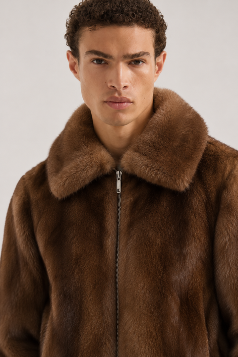 Men Brown Genuine Full Mink Jacket