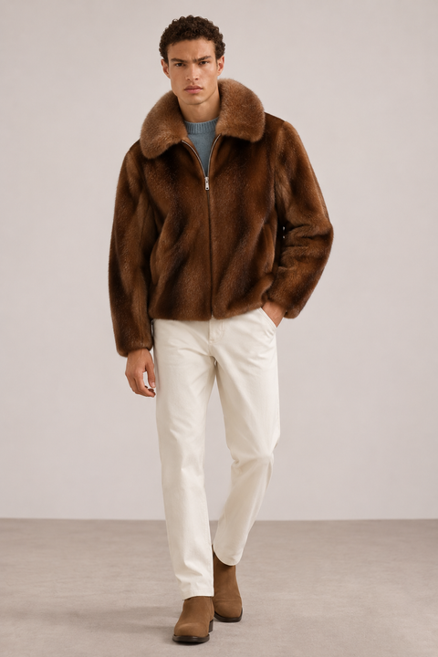Men Brown Genuine Full Mink Jacket