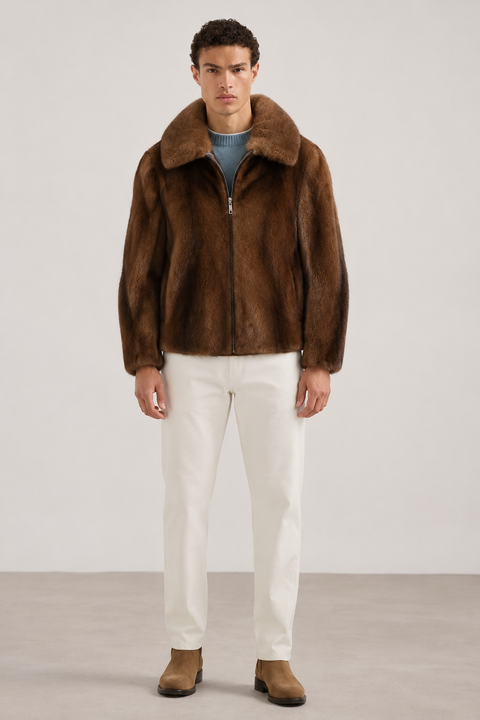 Men Brown Genuine Full Mink Jacket