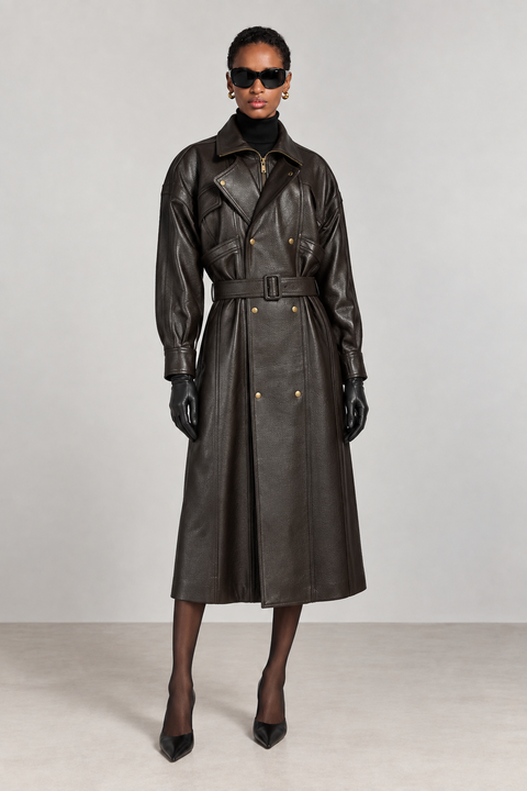 Trench lungo in vera pelle