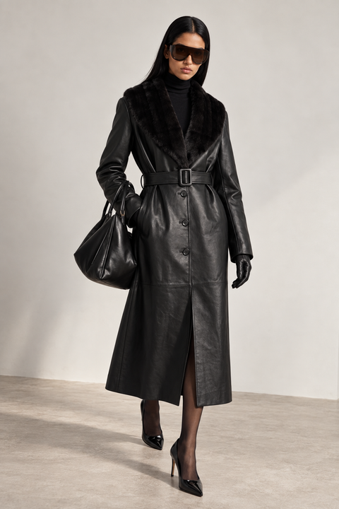 Leather Trench Faux Fur Collar
