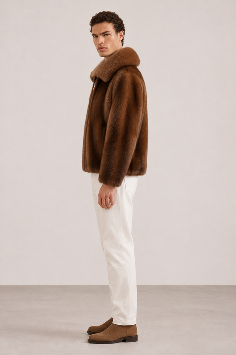 Men Brown Genuine Full Mink Jacket