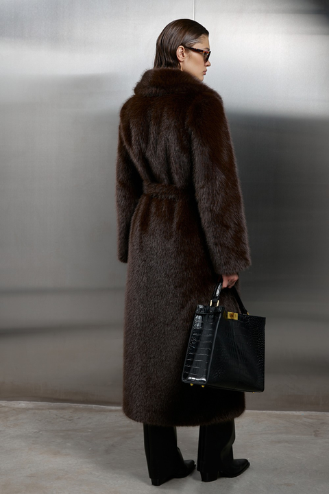 Long Brown Faux Fur Coat