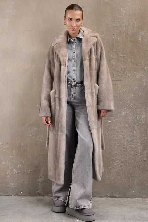 Long Grey Mink Fur Coat