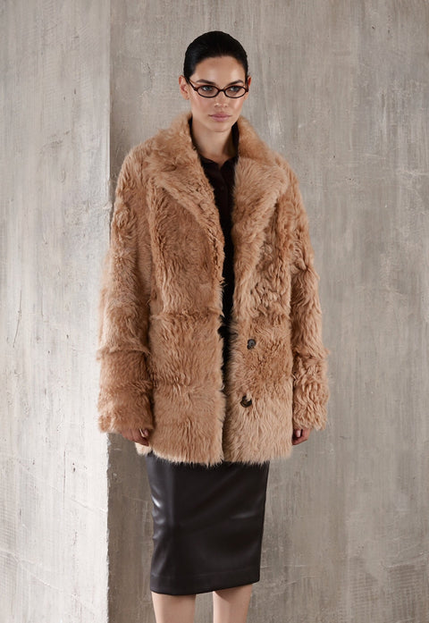 Genuine Camel Shearling Coat