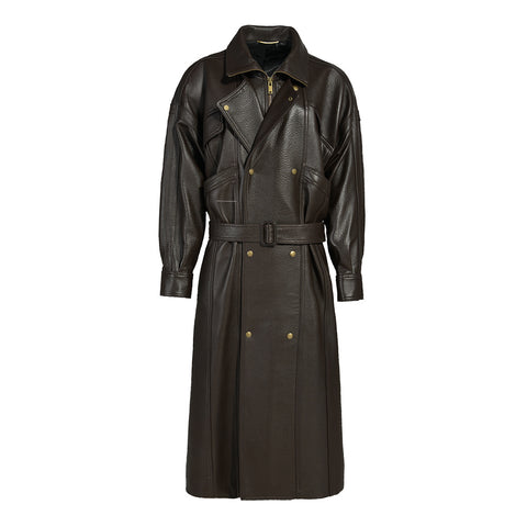 Trench lungo in vera pelle