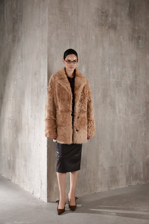 Genuine Camel Shearling Coat