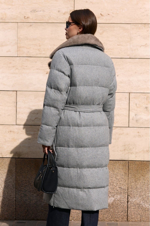 Long Wool Parka with Mink