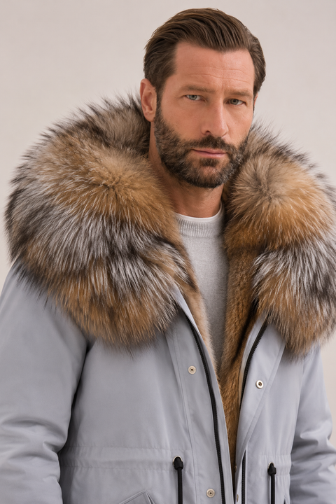 Grüner Herren-Parka mit Pelzfutter
