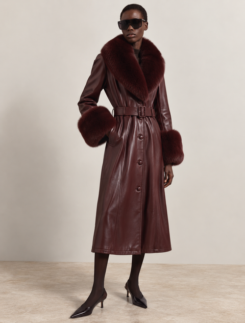 Manteau en cuir bordeaux