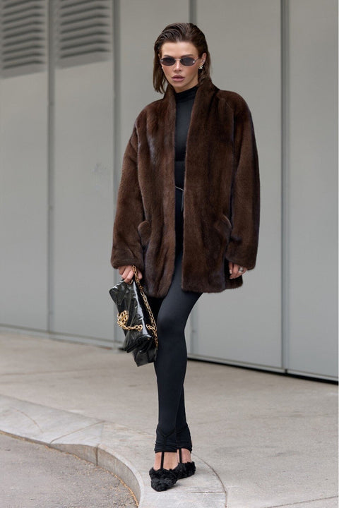 Short Brown Mink Fur Jacket
