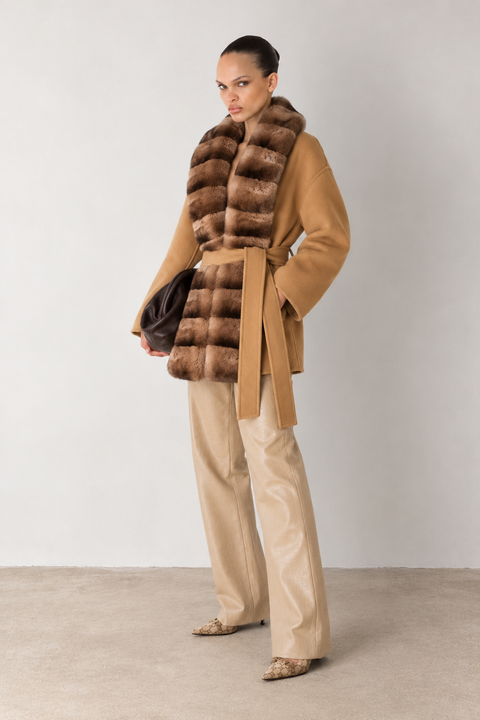 Cashmere Coat With Rex Rabbit