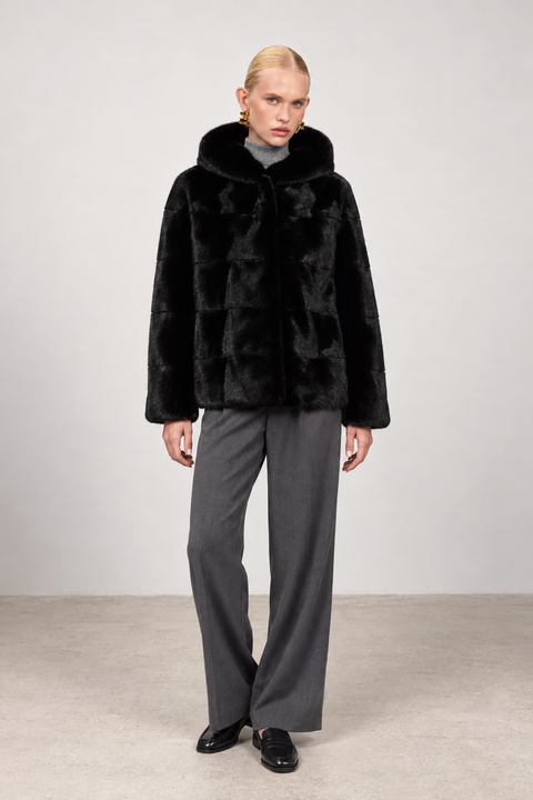 Hooded Black Mink Coat