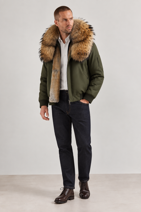 Parka negra de piel forrada para hombre
