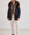 Men Blue Short Lined Fur Parka