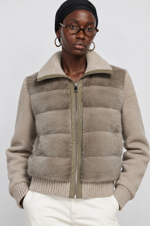 Blouson aviateur en vison et cachemire