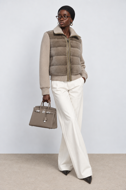 Blouson aviateur en vison et cachemire