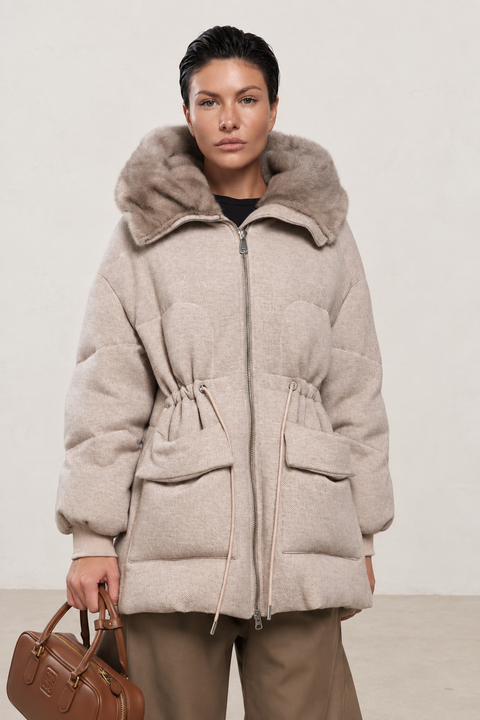 Parka en laine mélangée et vison