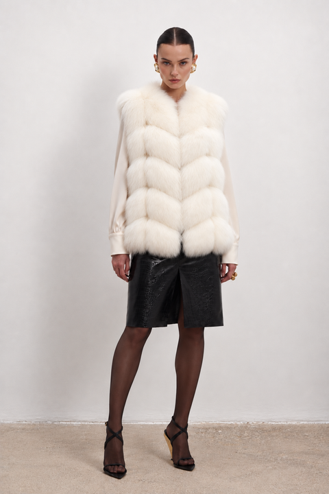Gilet in volpe senza maniche