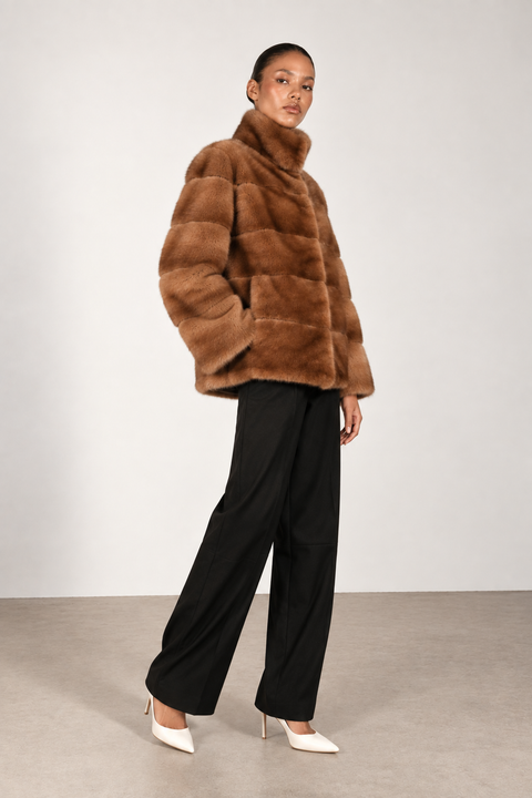 Manteau en véritable fourrure de vison