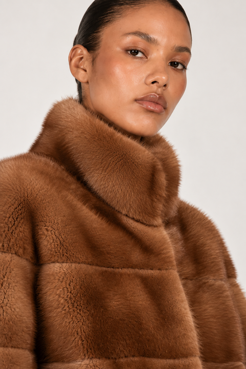 Manteau en véritable fourrure de vison