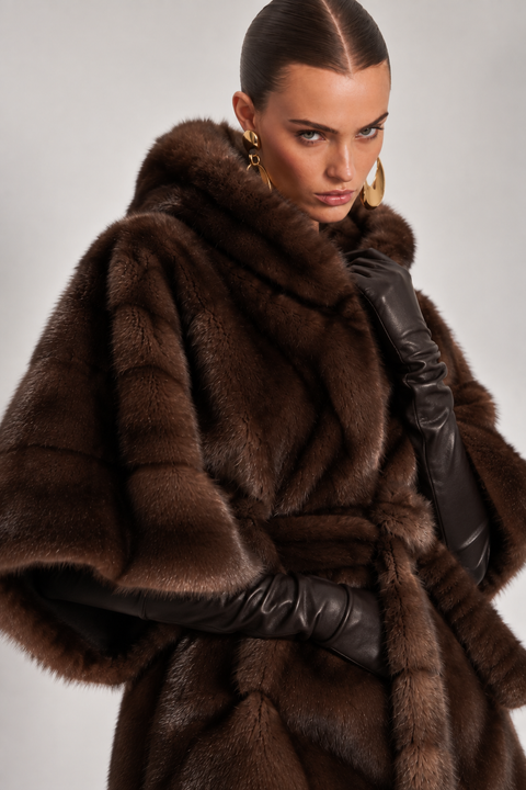 Cappotto corto di visone marrone