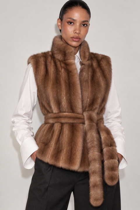 Gilet in pelliccia di visone marrone