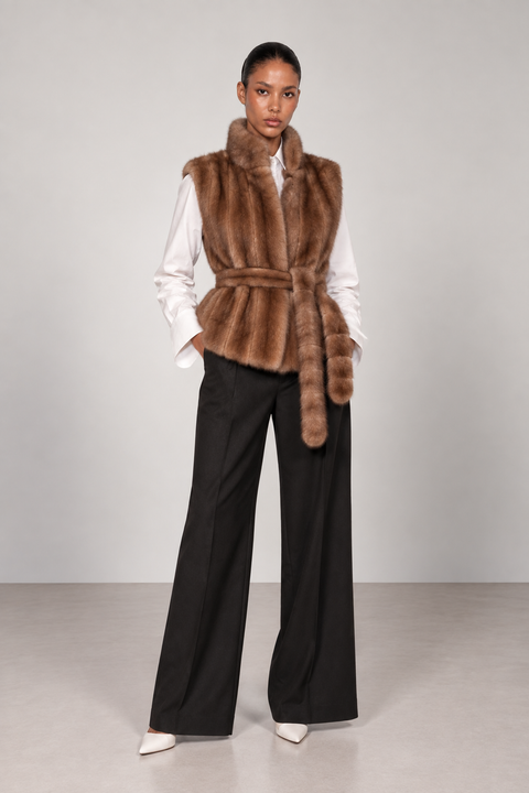 Gilet in pelliccia di visone marrone