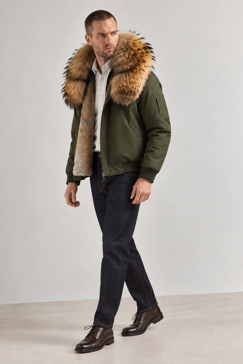 Parka negra de piel forrada para hombre