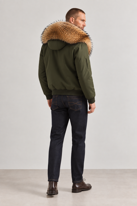 Parka negra de piel forrada para hombre