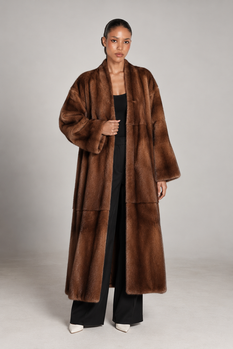 Long manteau en vison marron
