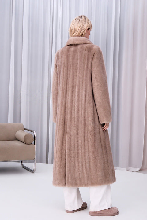 Long Belted Beige Mink Coat