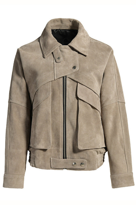 Suede Jacket with Funnel Neck