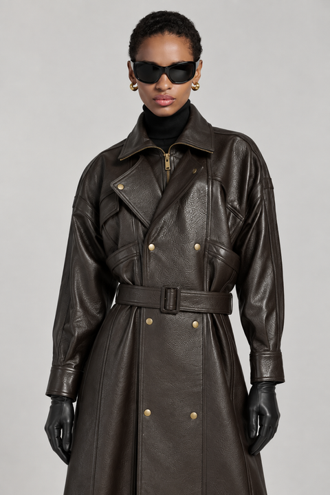 Trench lungo in vera pelle