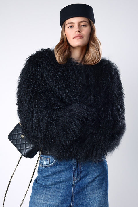Cropped Black Mongolian Coat