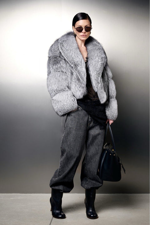 Cropped Silver Fox Fur Coat