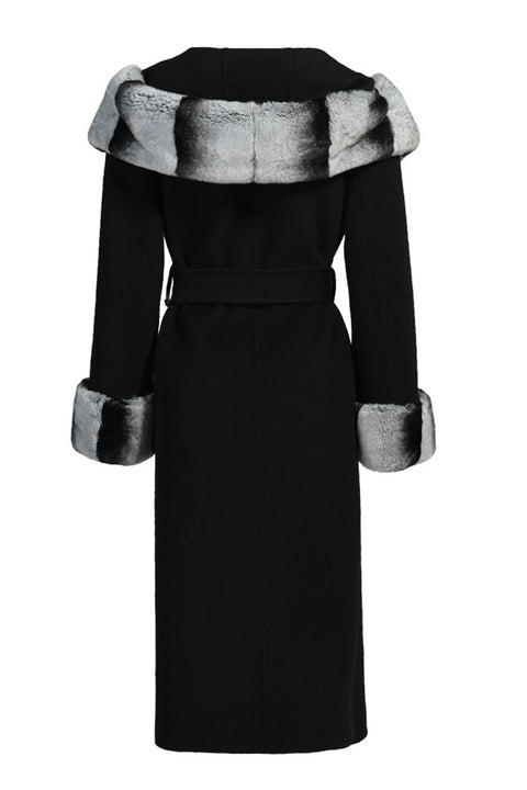 Black Cashmere Coat with Fur