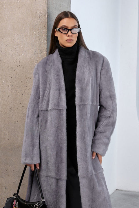 Long Grey Mink Fur Coat