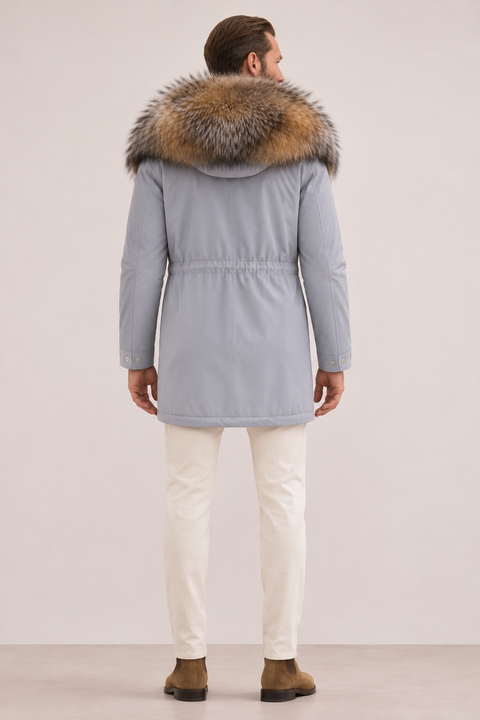 Grüner Herren-Parka mit Pelzfutter