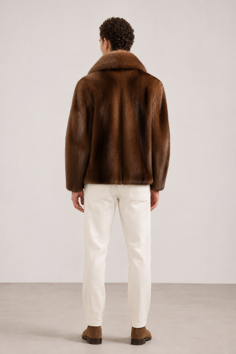 Men Brown Genuine Full Mink Jacket