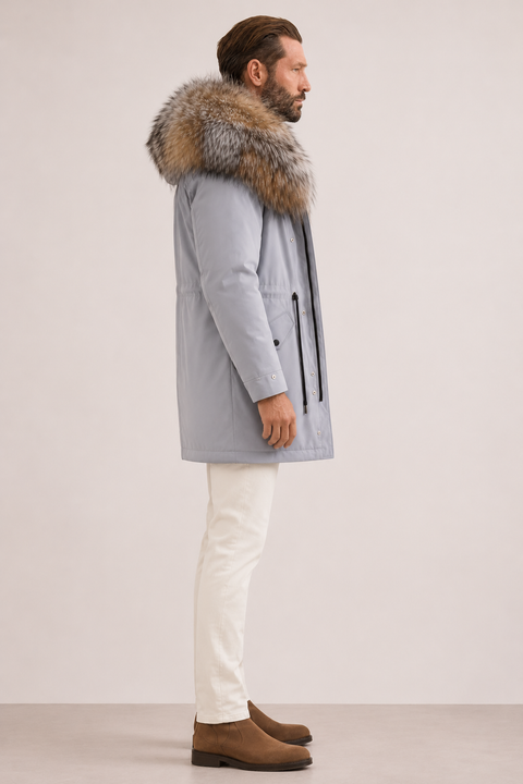 Grüner Herren-Parka mit Pelzfutter