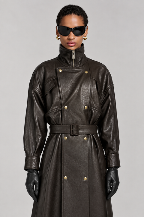 Trench lungo in vera pelle